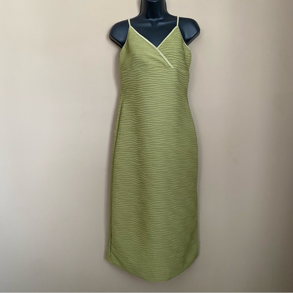 Shein Lime Green Textured Tie Shoulder Midi Dress